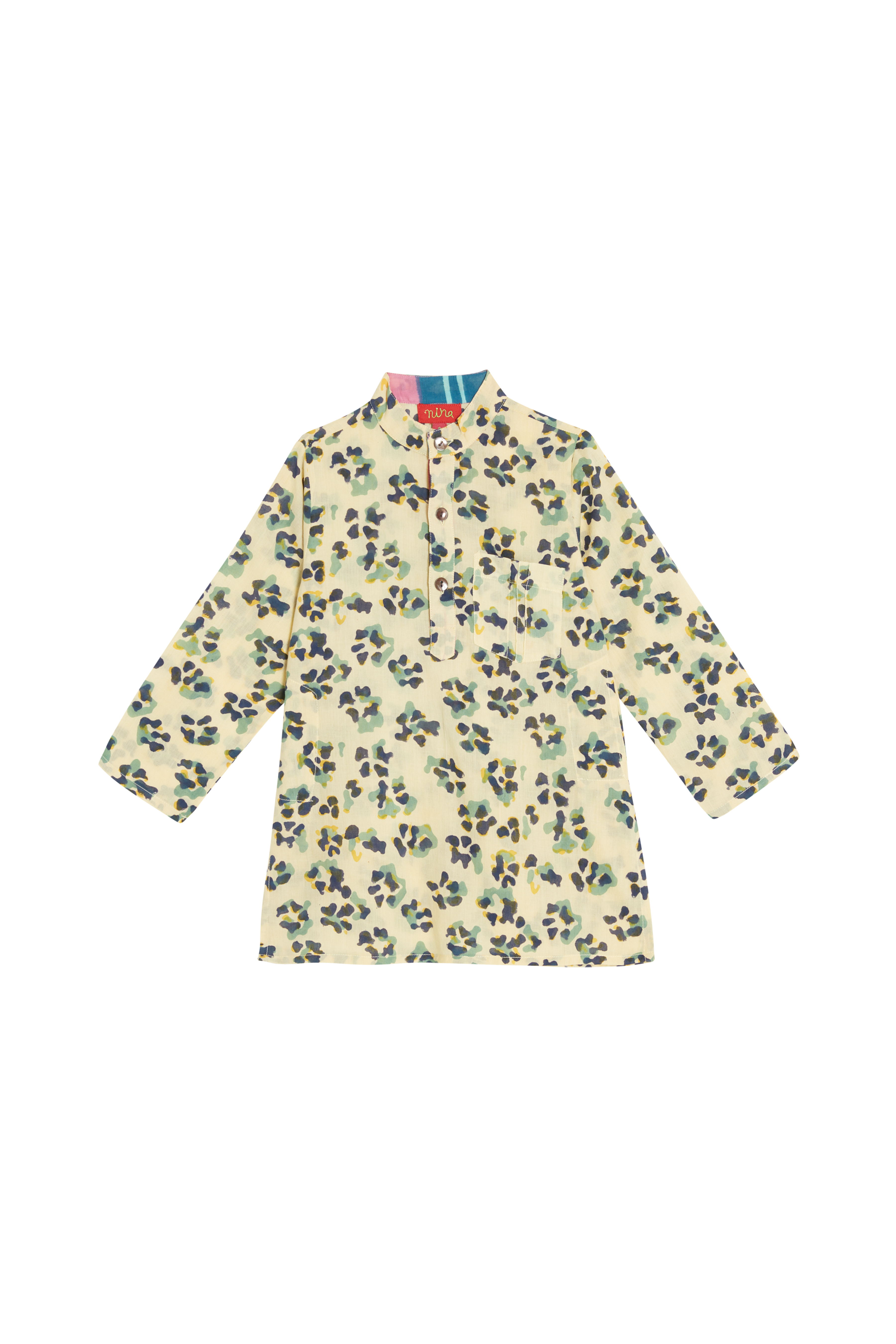 kids kurta--leopard touch ferozi