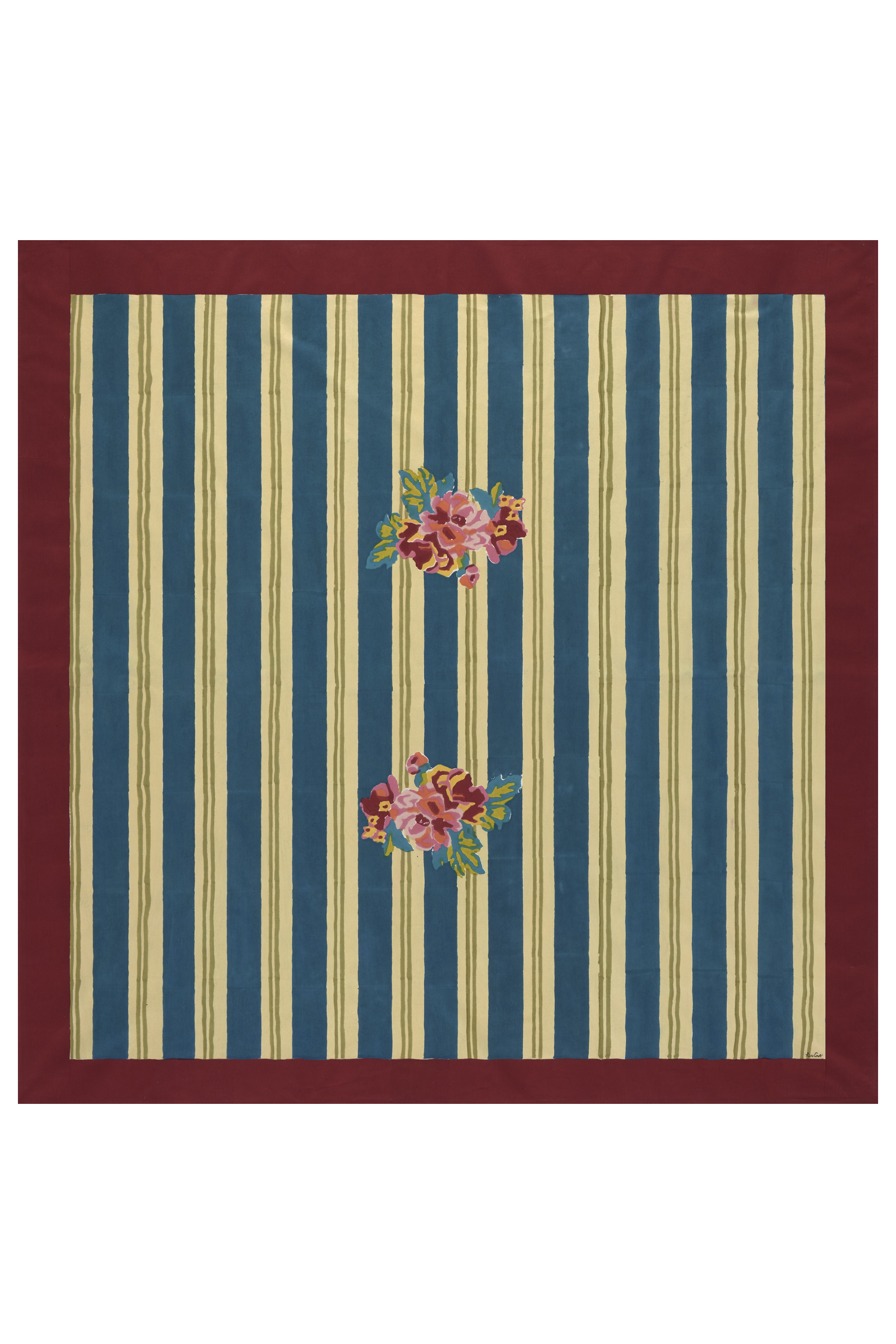 Telo Cotone 180x180cm—Queen Stripes Bouquet Peacock