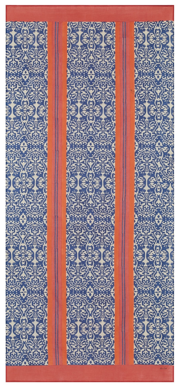 Cotton Muslin Cloth 110x240cm DAMASK STRIPES BLUE NATURAL Lisa Corti