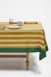 cotton cloth 180x180cm--issimo x lisa corti bougainvillea stripes white mustard