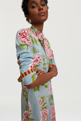 long open kurta--leopard flower sky light blue 