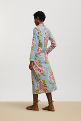 long open kurta--leopard flower sky light blue 
