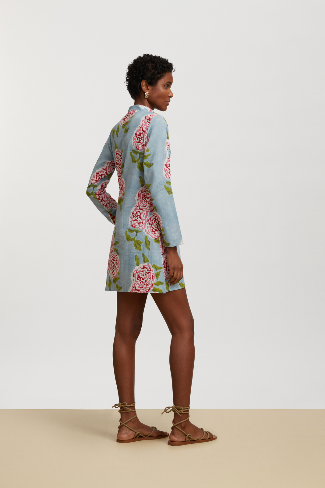 short kurta--leopard flower sky light blue