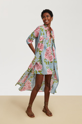 short kurta--leopard flower sky light blue