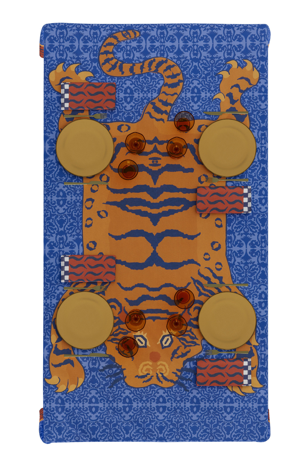 telo cotone 180x270cm--tibetan tiger celeste blue