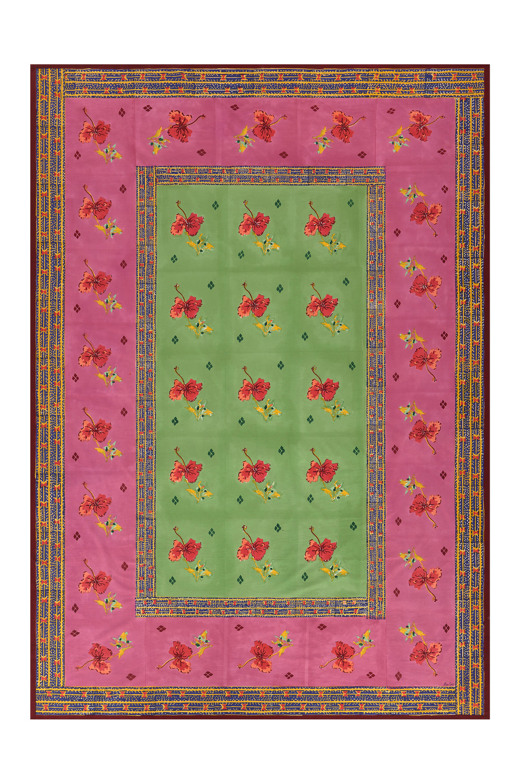 telo cotone 180x270cm--ibisco green pink