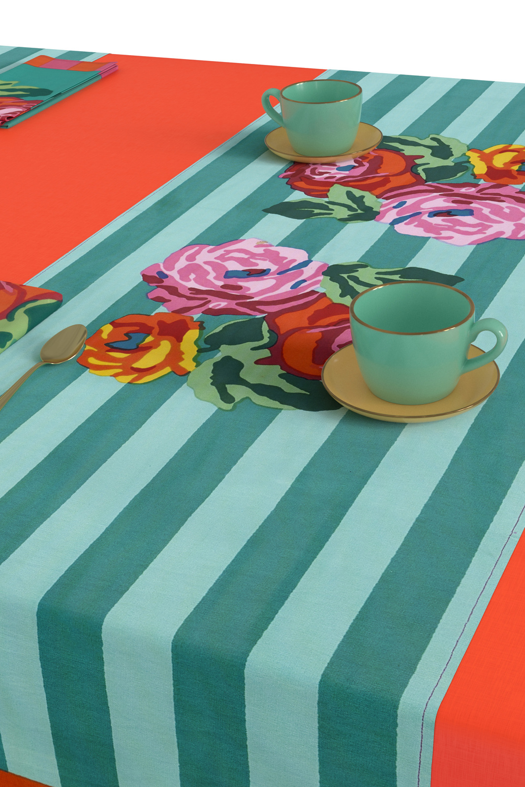cotton runner 50x150cm--nizam stripes aqua veronese