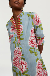 short kurta--leopard flower sky light blue