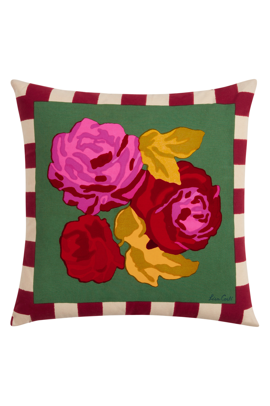 cotton cushion 45x45cm--nizam stripes green natural