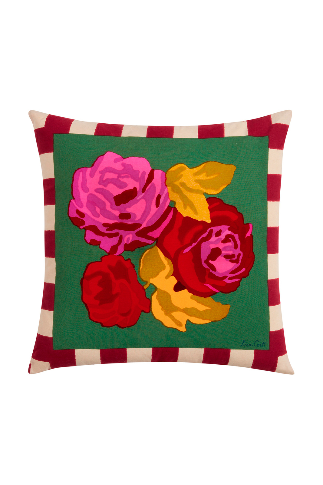 cotton cushion cover 45x45cm--nizam stripes green natural