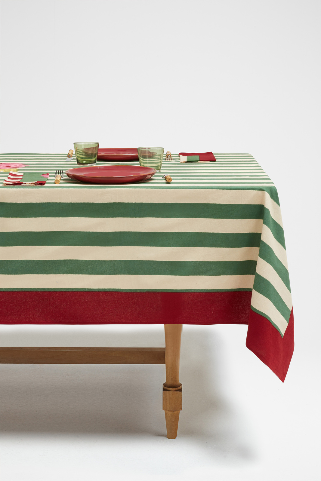 cotton cloth 180x350cm--nizam stripes green natural