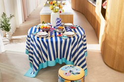 cotton cloth 180x180cm--nizam stripes blue natural