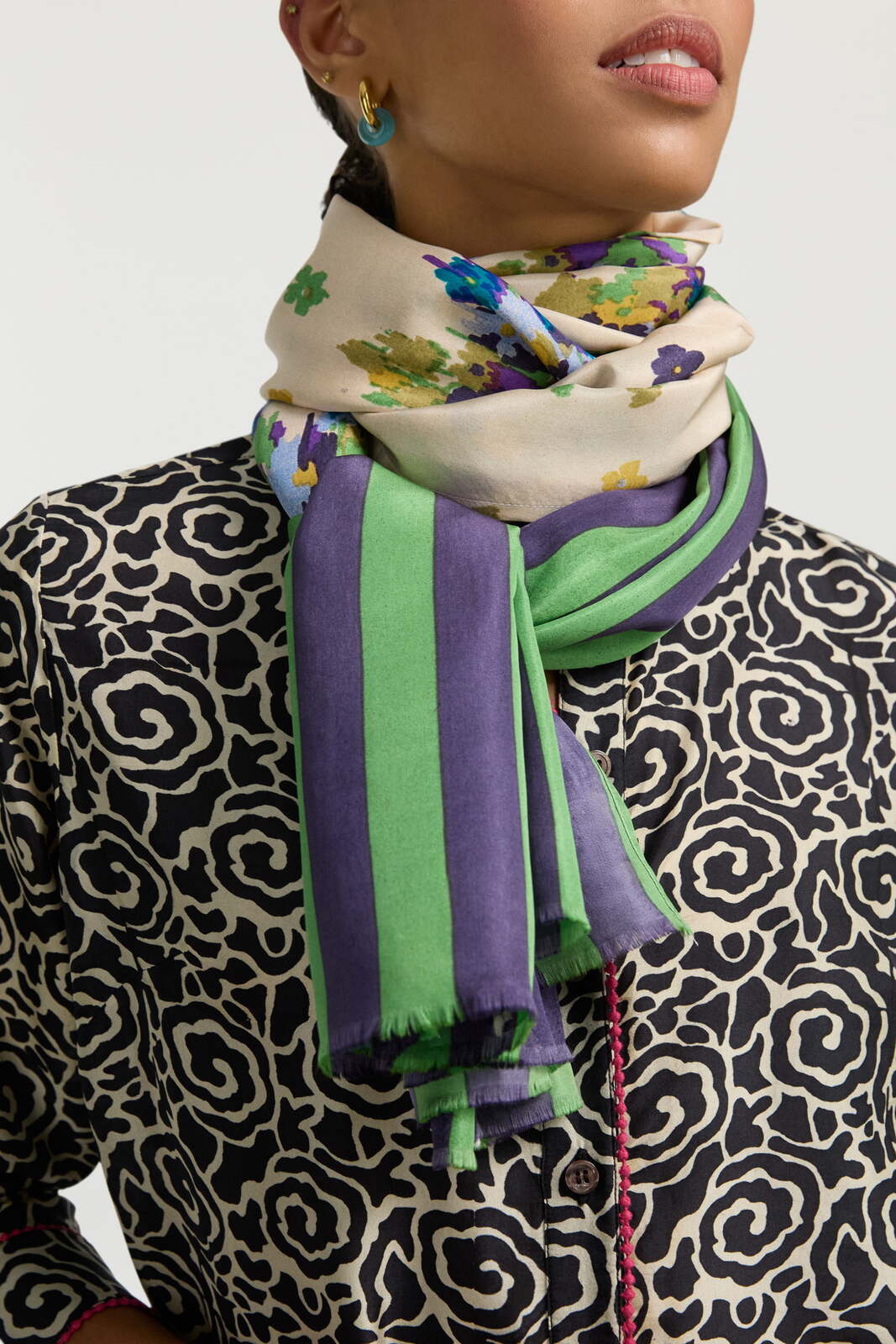 shawl silk 100x200--ginza bouquet ivory