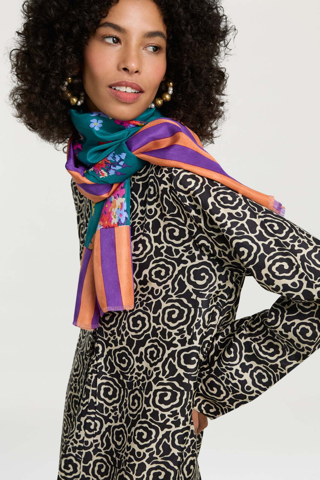 shawl silk 100x200--ginza bouquet forest