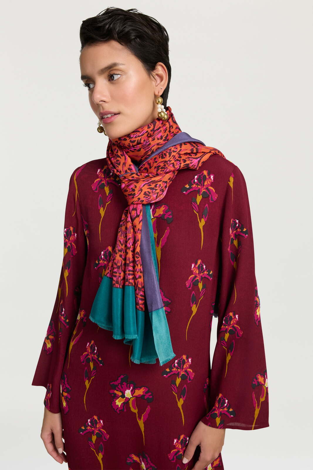 scialle in seta 100x200cm--kasuri damask rust