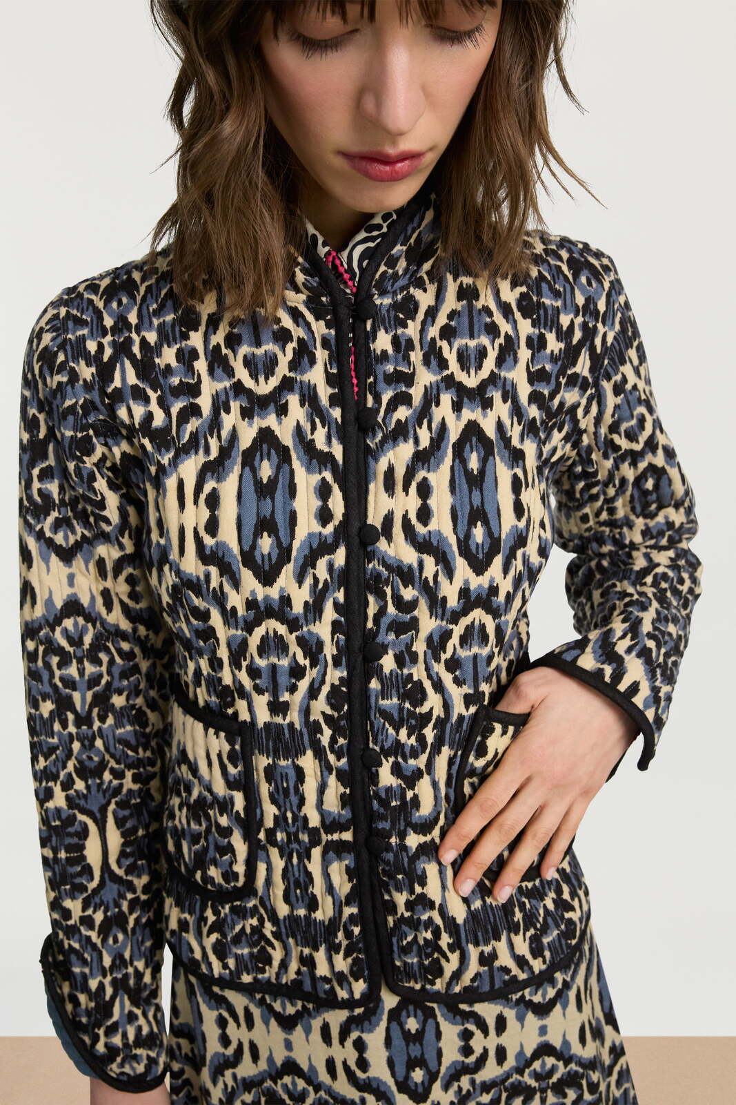 haridwari jacket--kasuri ikat ivory