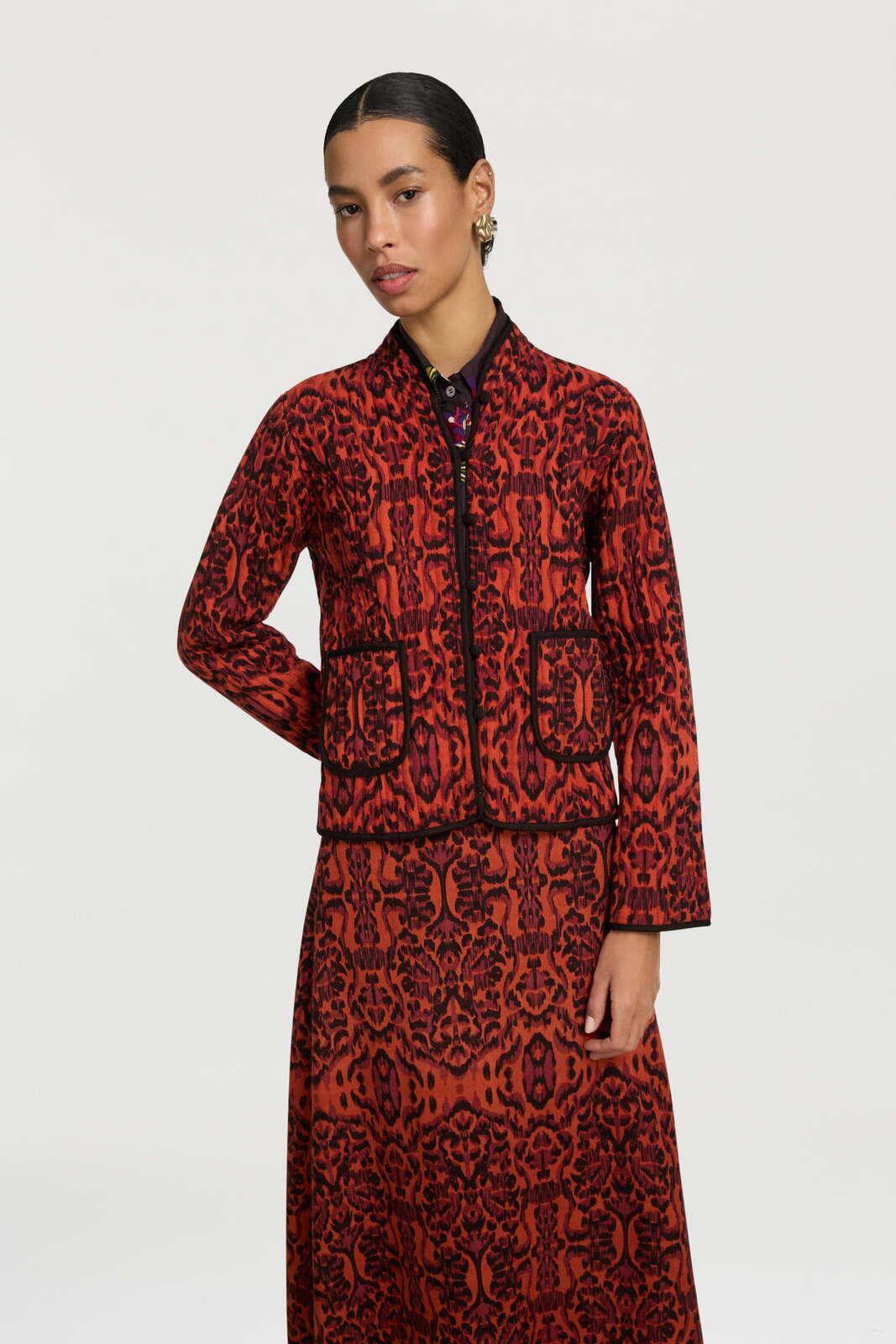 haridwari jacket--kasuri ikat rust