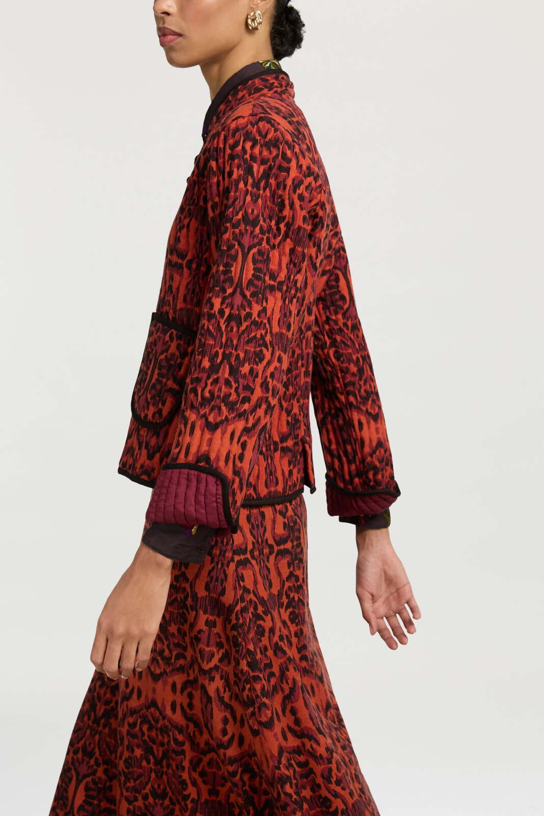haridwari jacket--kasuri ikat rust