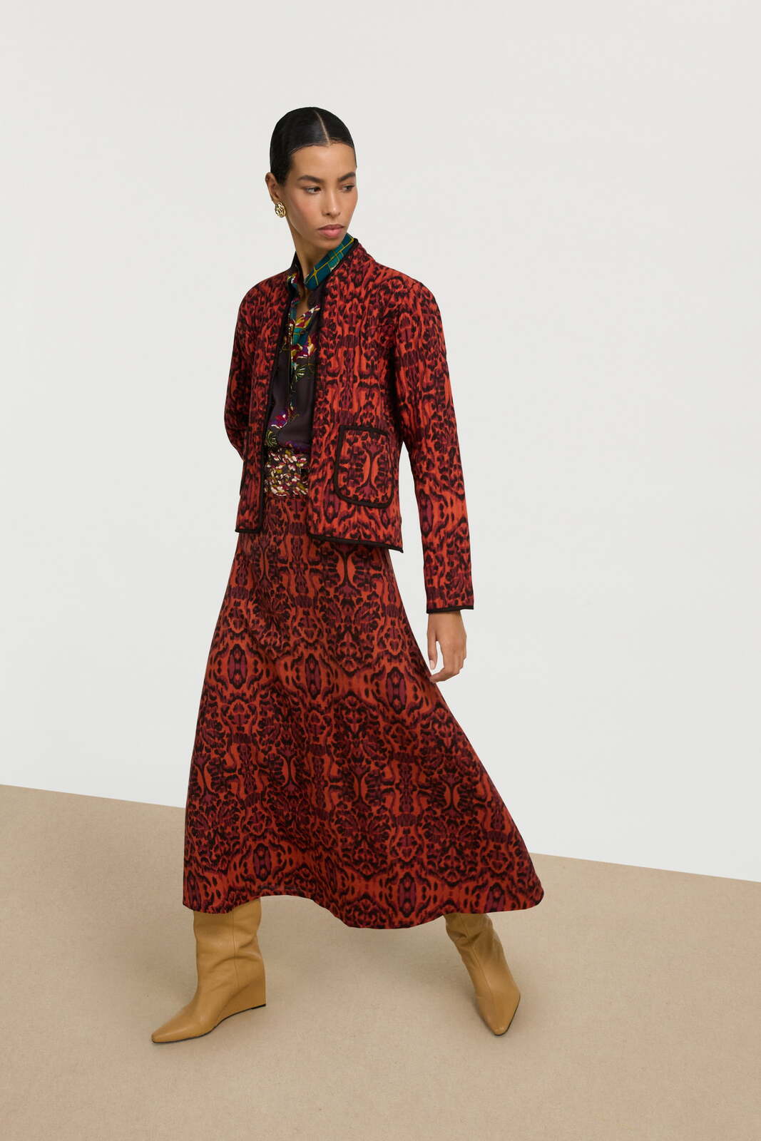 haridwari jacket--kasuri ikat rust