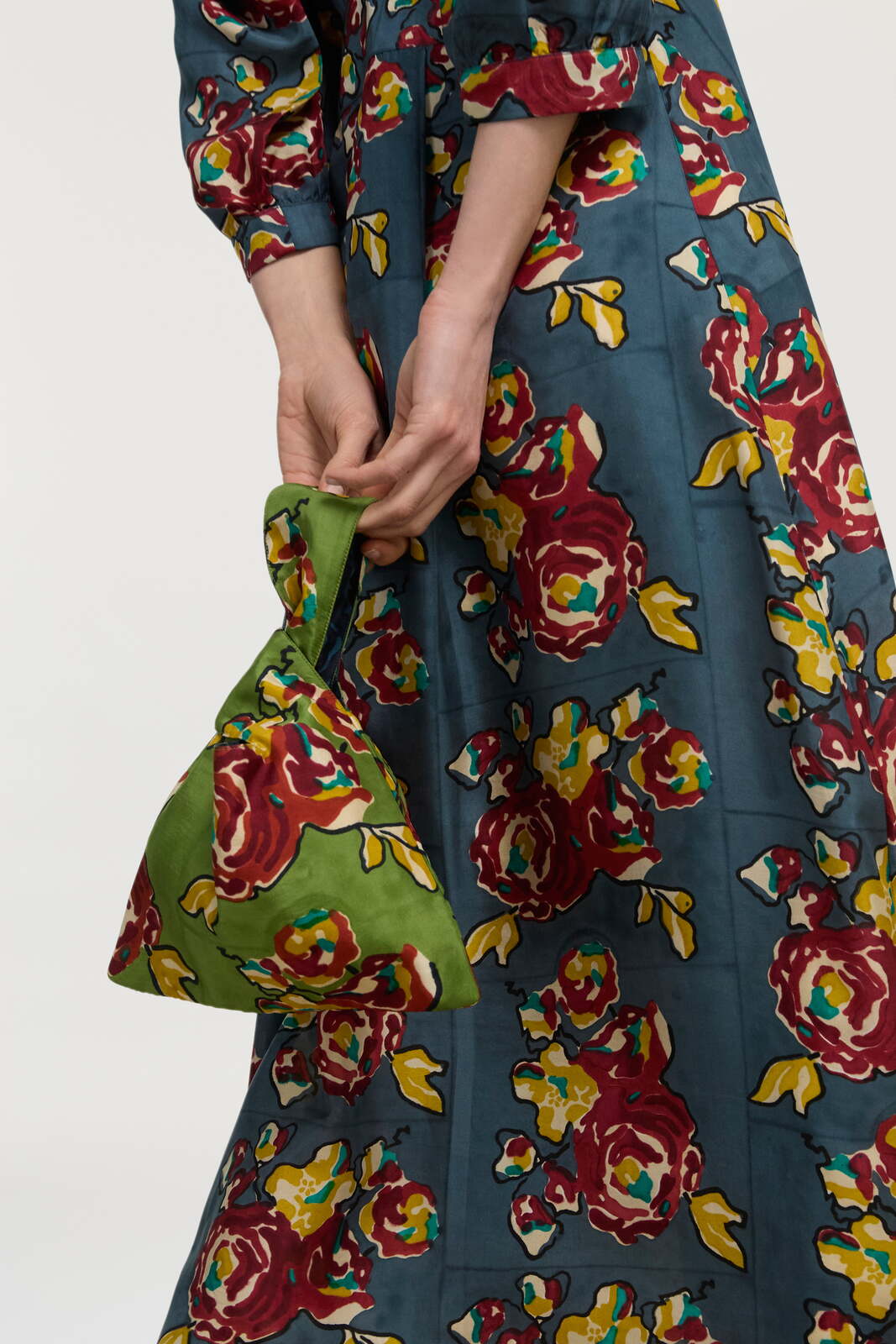knot bag silk--orihime roses green gold