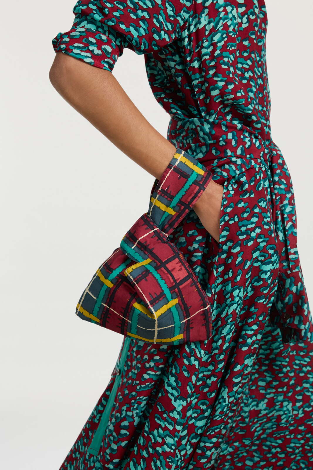 borsa knot in seta--orihime tartan fucsia