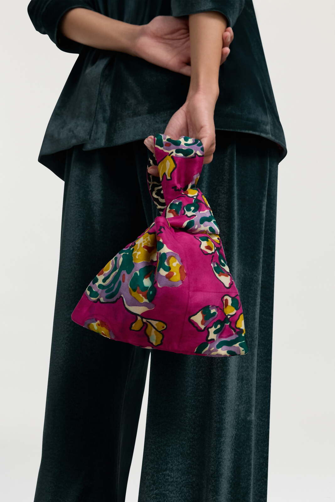 borsa knot in seta--orihime tartan fucsia