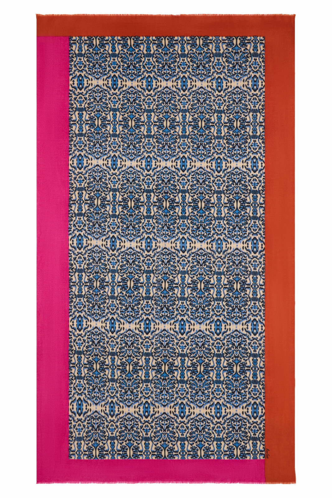 stole wool silk 100x200cm--kasuri damask ivory