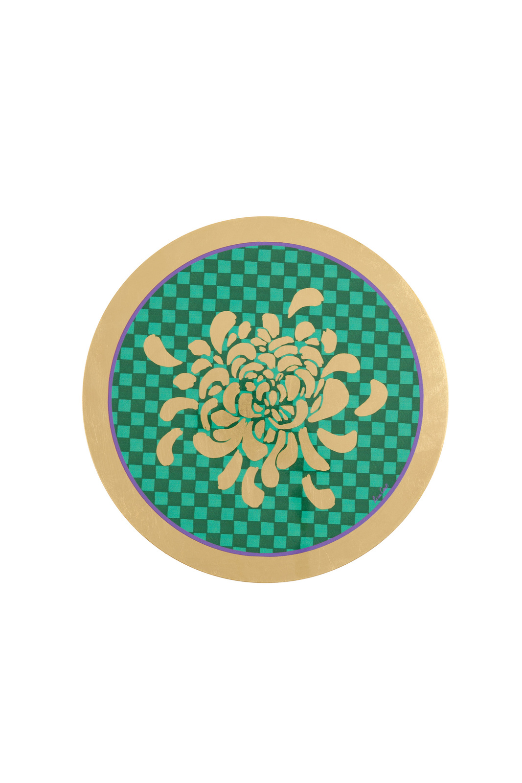 masonite placemat 34cm--gold boule flower green