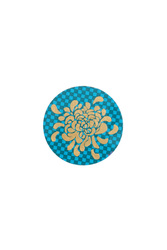 sottobicchiere--gold boule flower blue