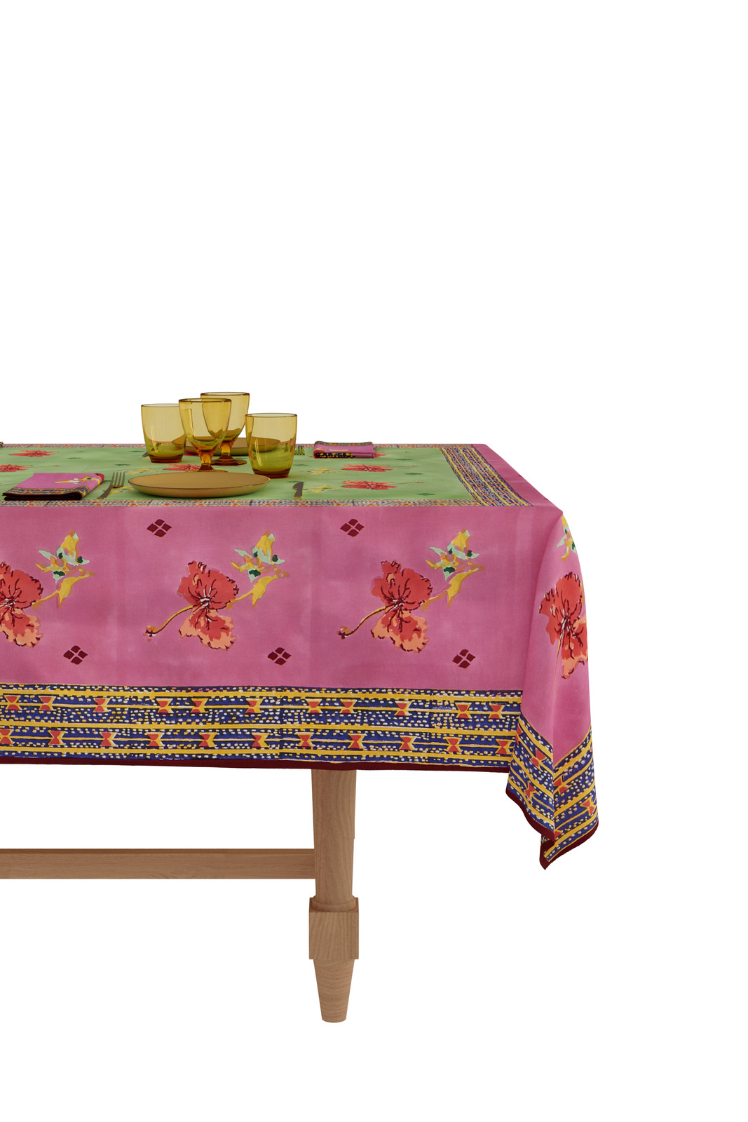 cotton cloth 180x180cm--ibisco green pink