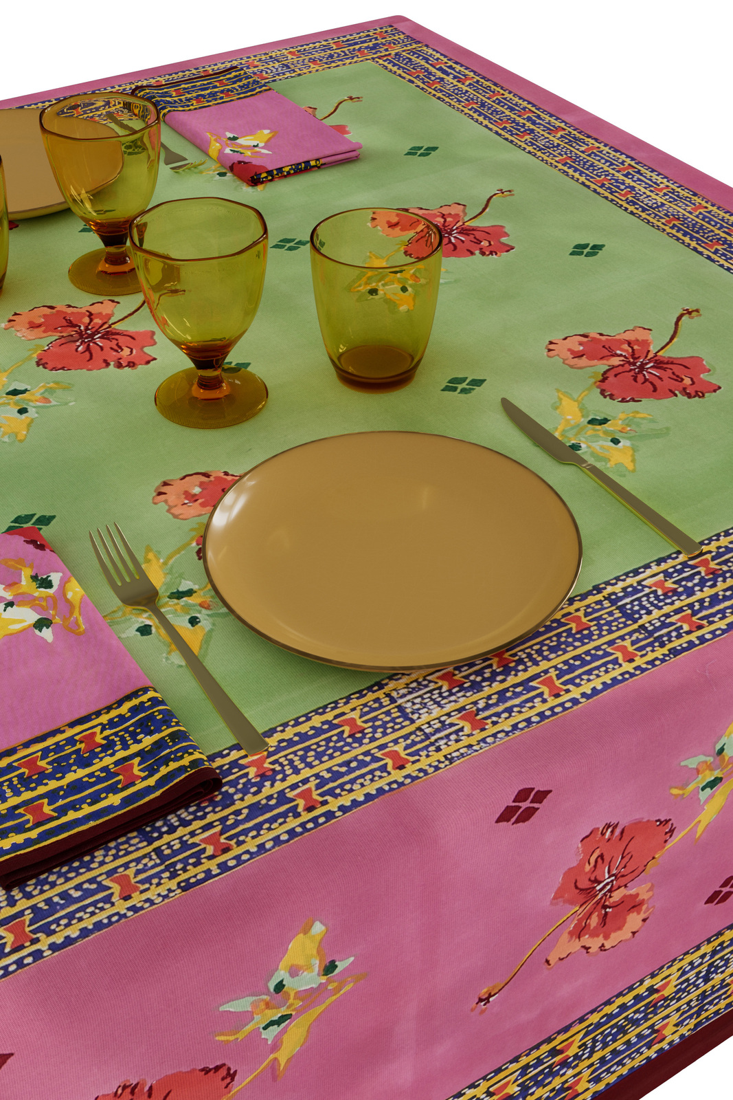 cotton cloth 180x180cm--ibisco green pink