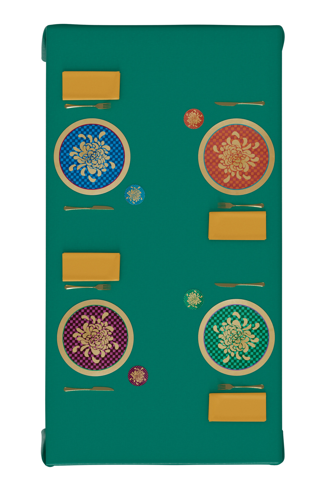 coaster--gold boule flower red