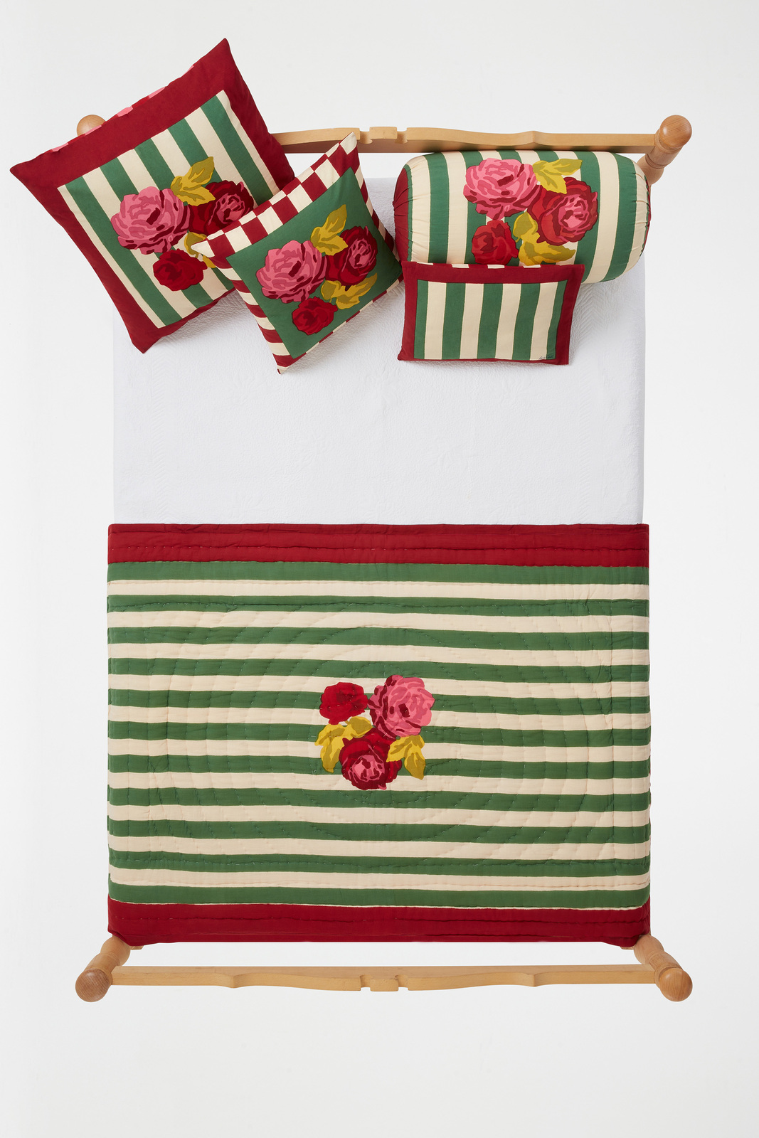 reversible quilt 110x180cm--nizam stripes green natural