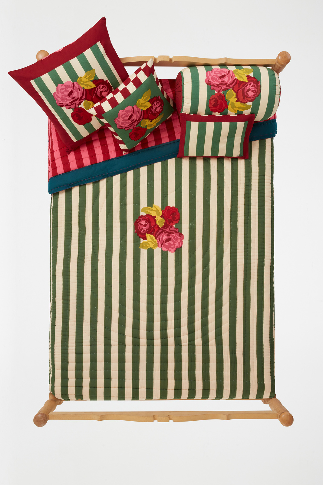 reversible quilt 250x270cm--nizam stripes green natural