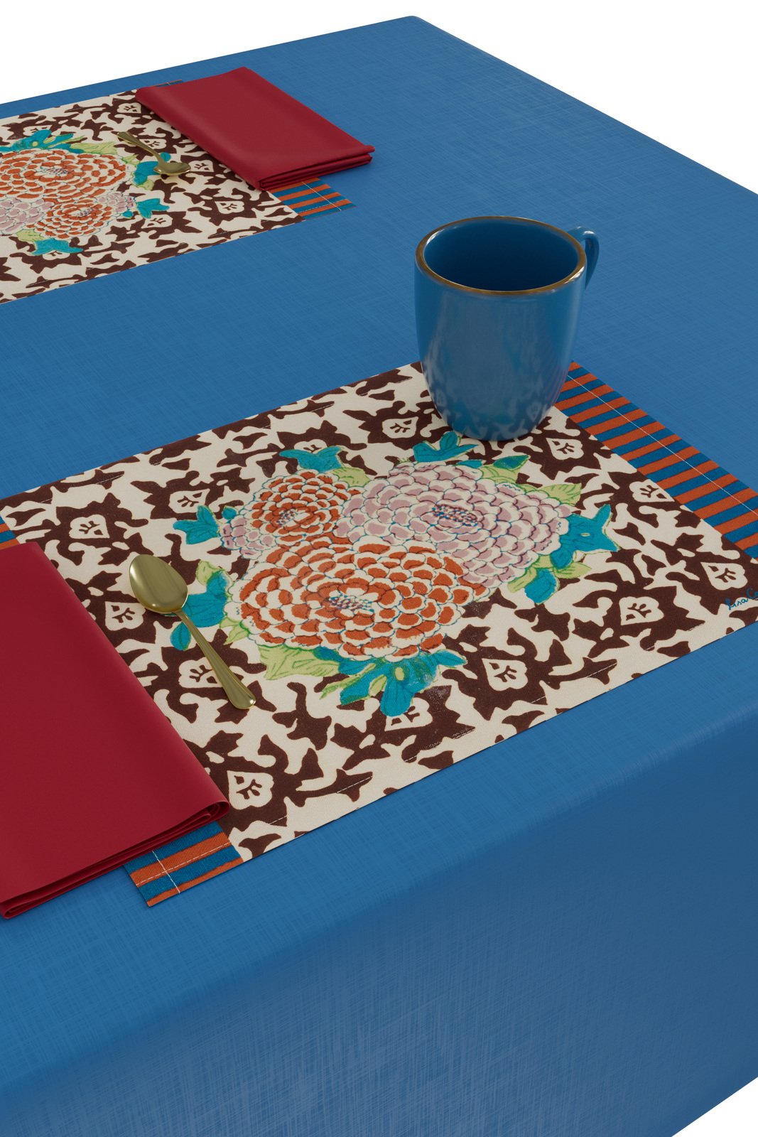 cotton placemat 35x48cm--arabesque corolla natural coffee