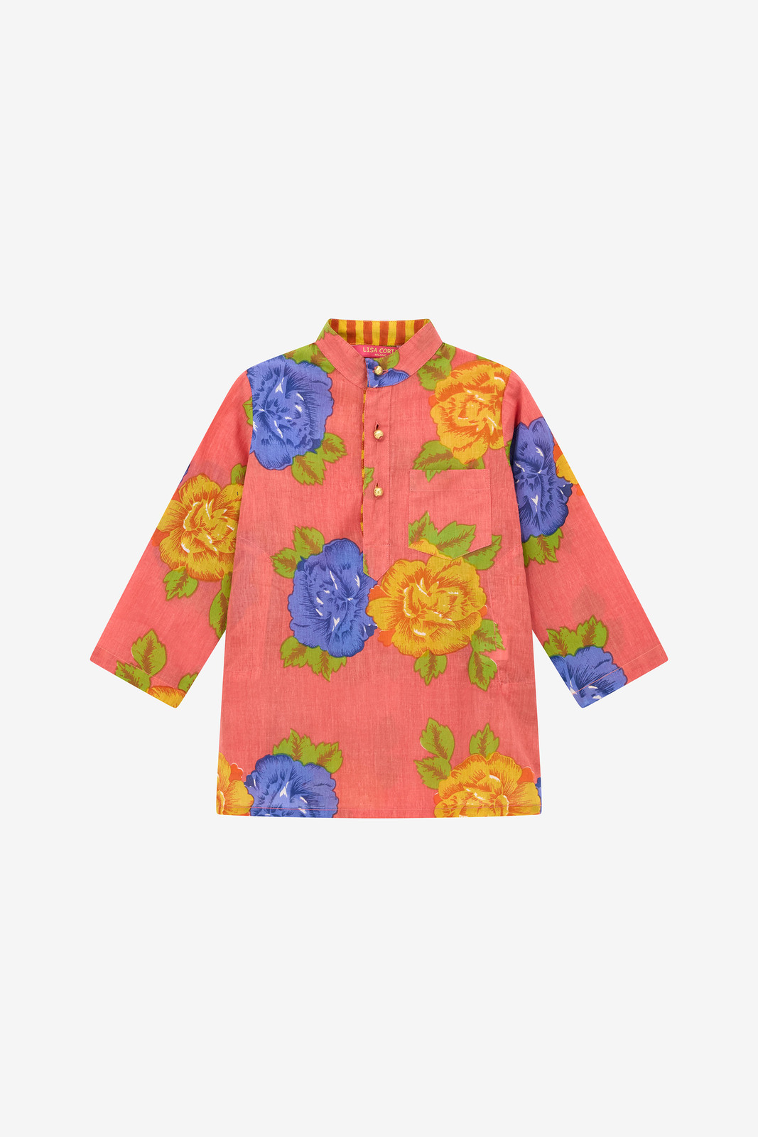 baby kurta--big flower old pink