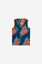 banyan top--leopard flower dark teal