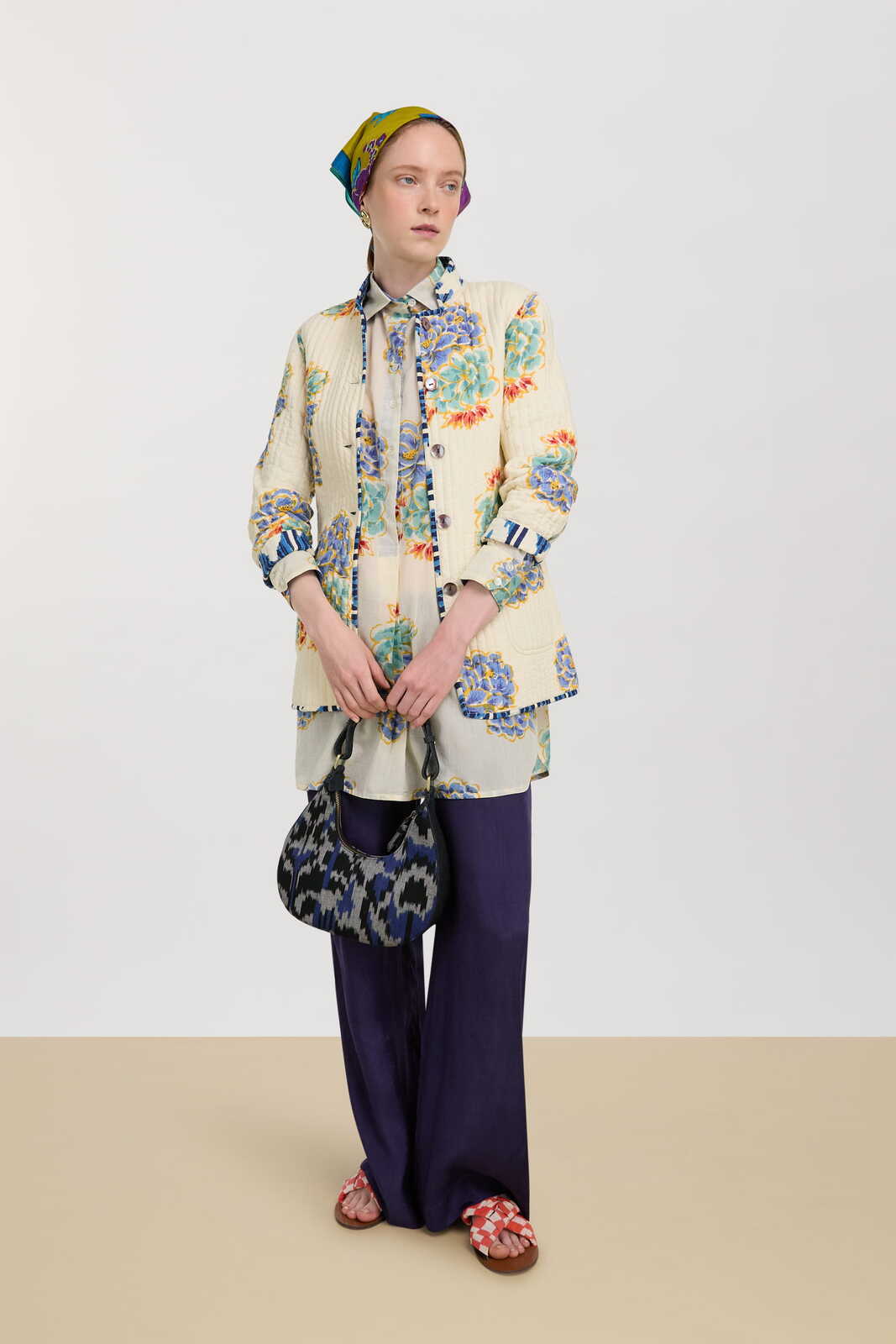 jhodpuri jacket--ikat arrow blue