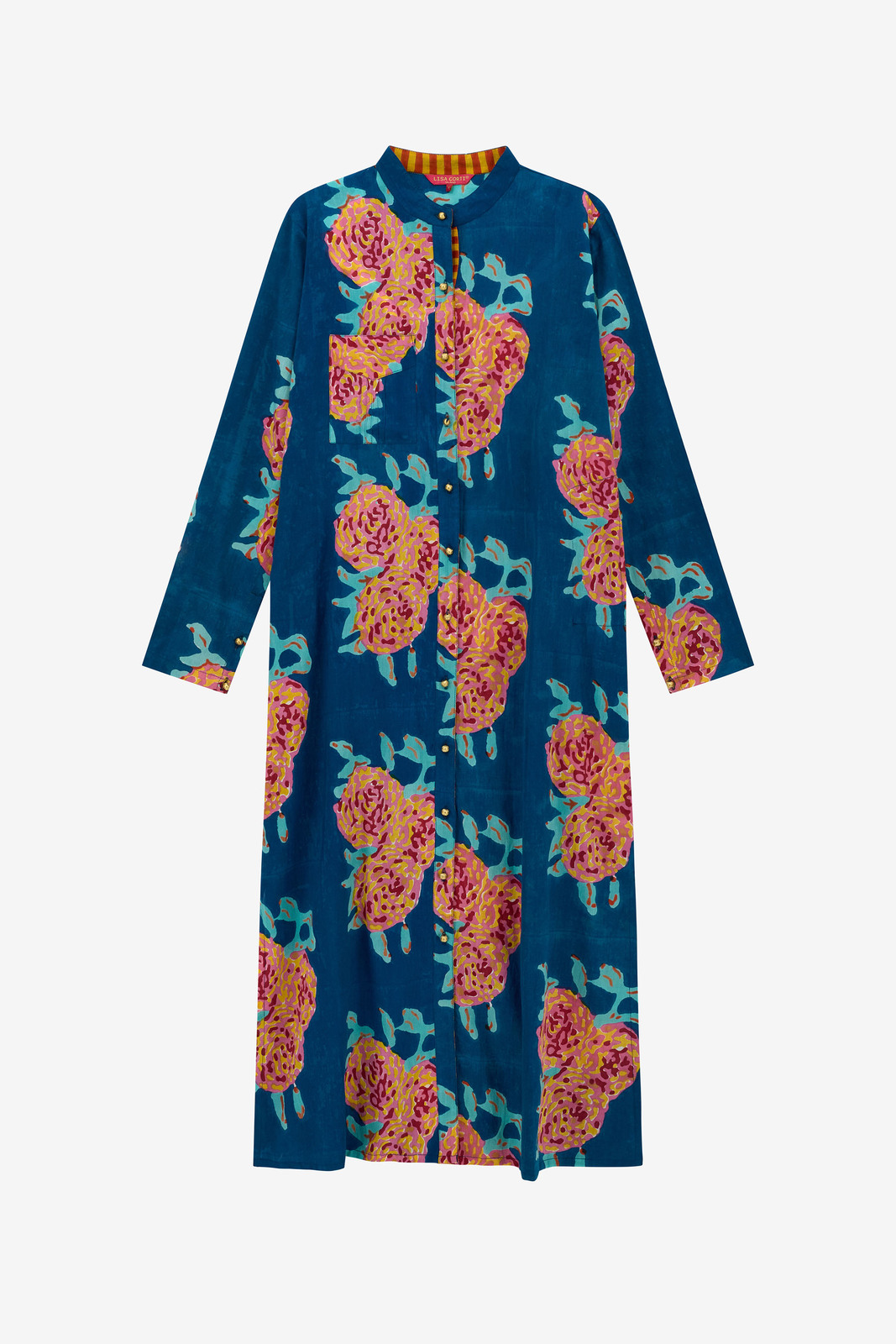 long open kurta--leopard flower dark teal
