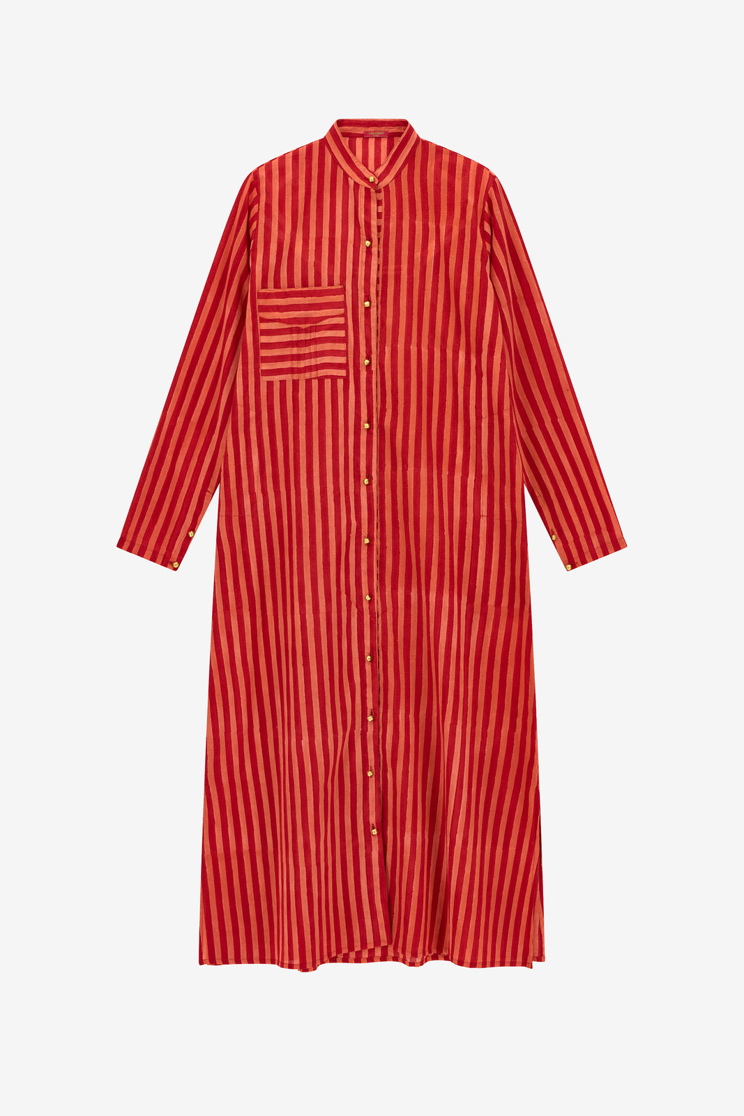 long open kurta--mini stripes red