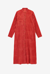 long open kurta--mini stripes red