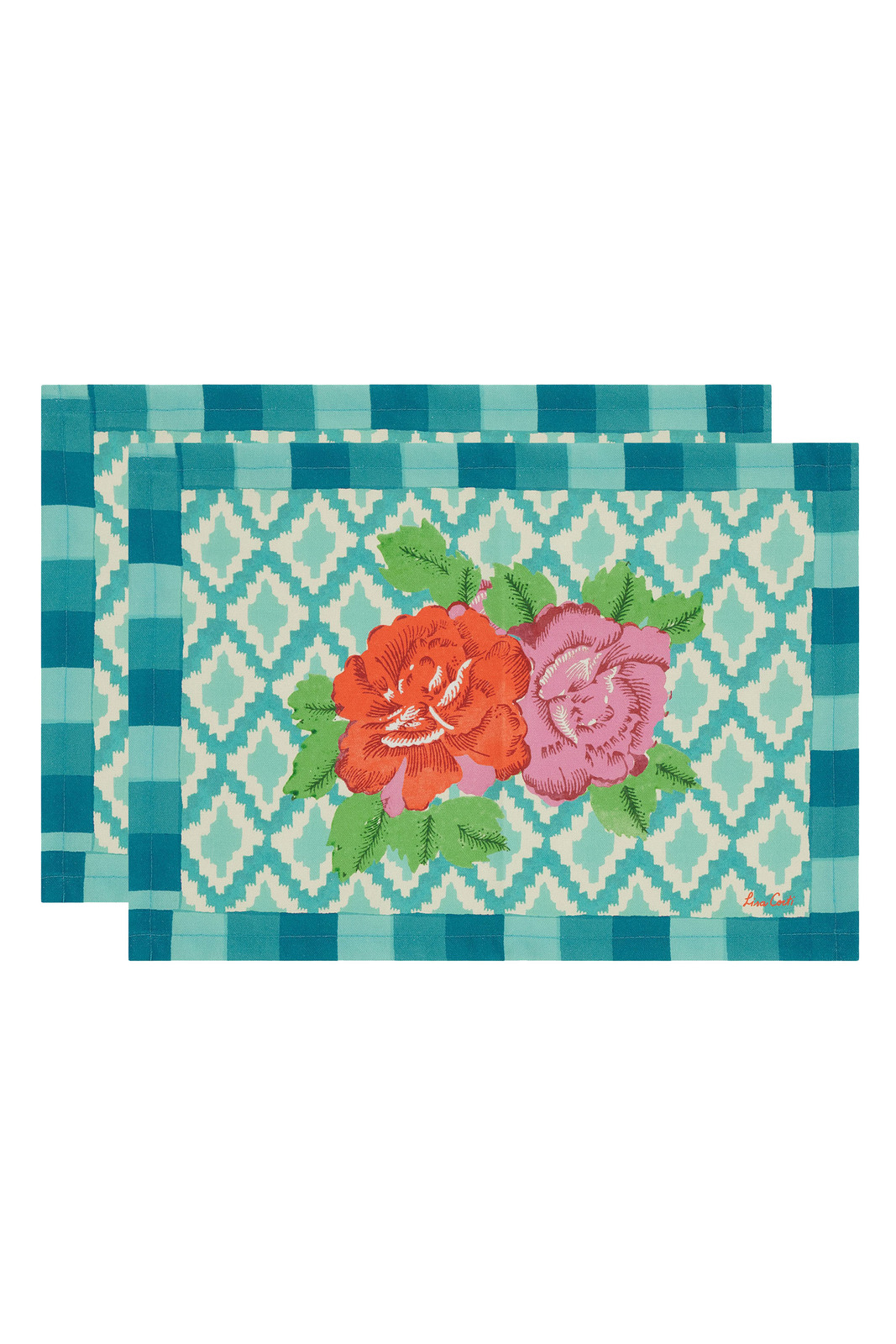 set of 2 cotton placemats 35x48cm--hima big flower turquoise