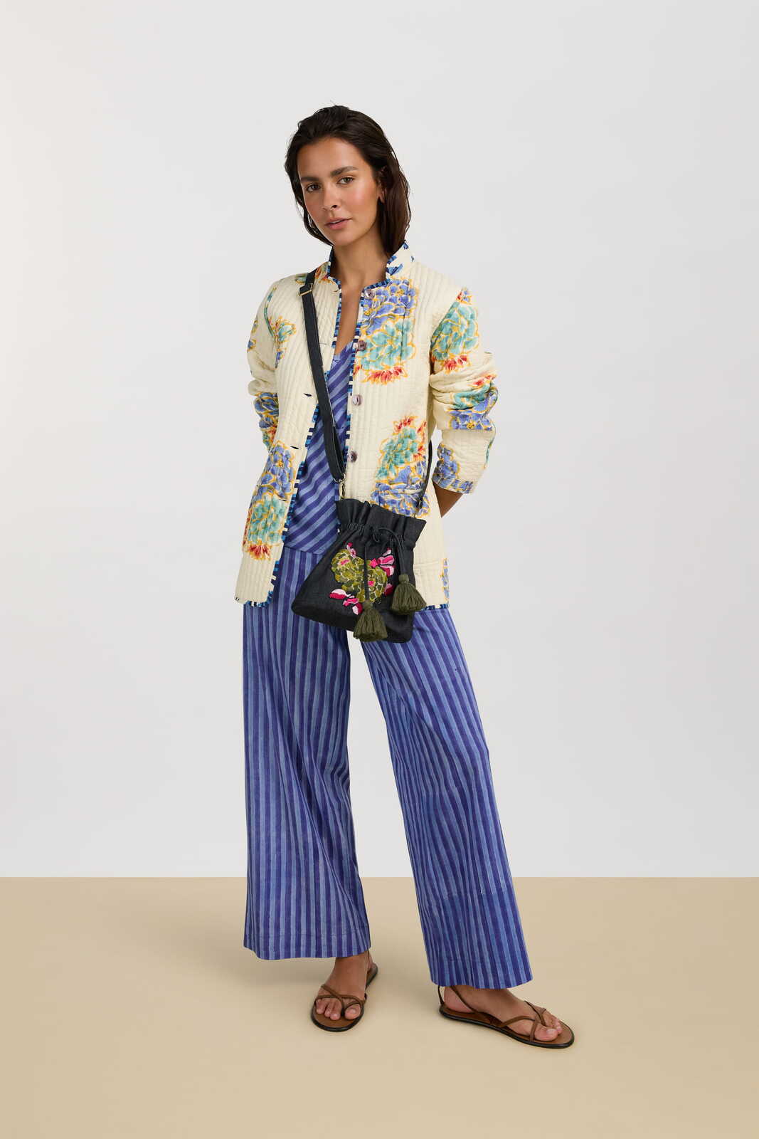 banyan top--mini stripes plumbago