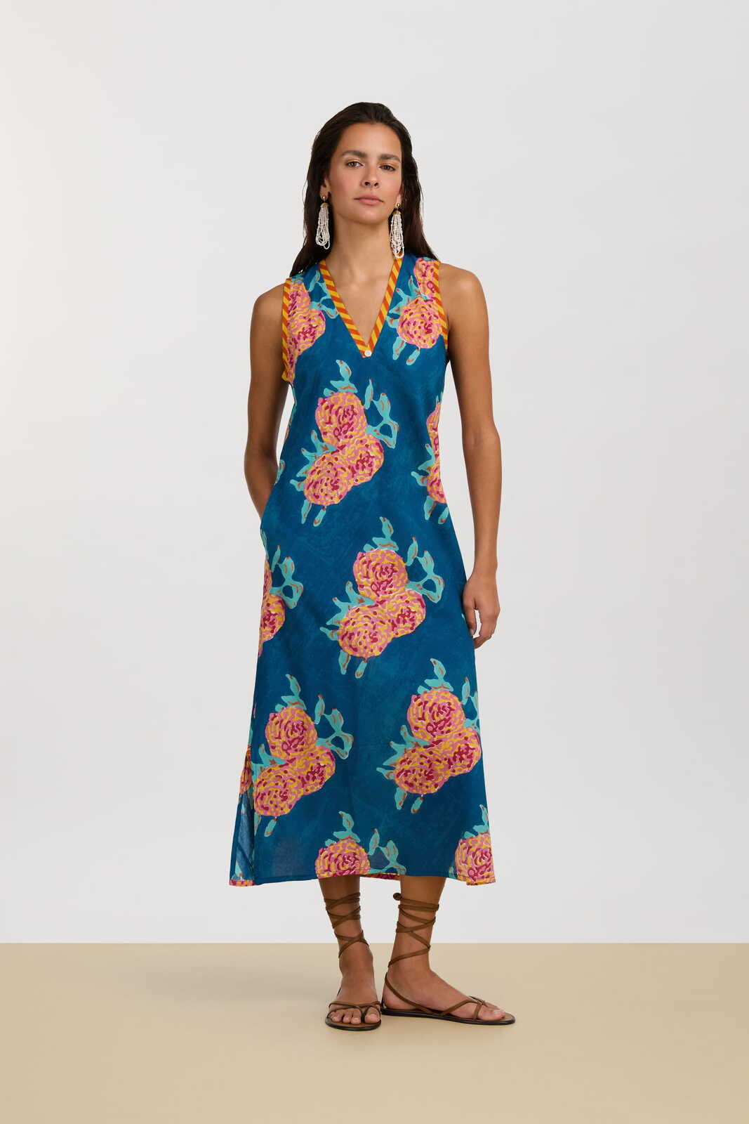 cheack dress--leopard flower dark teal