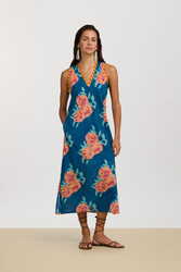 cheack dress--leopard flower dark teal