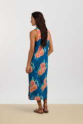 cheack dress--leopard flower dark teal