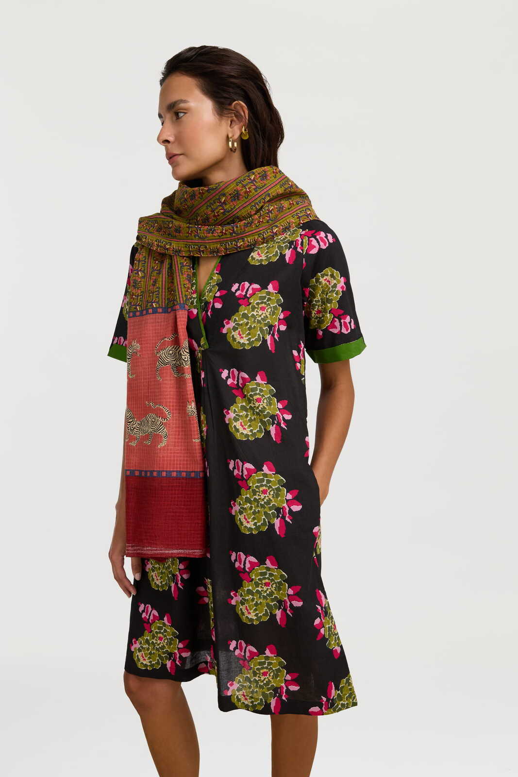 scialle kotadoria 100x200cm--dragon tiger green gold