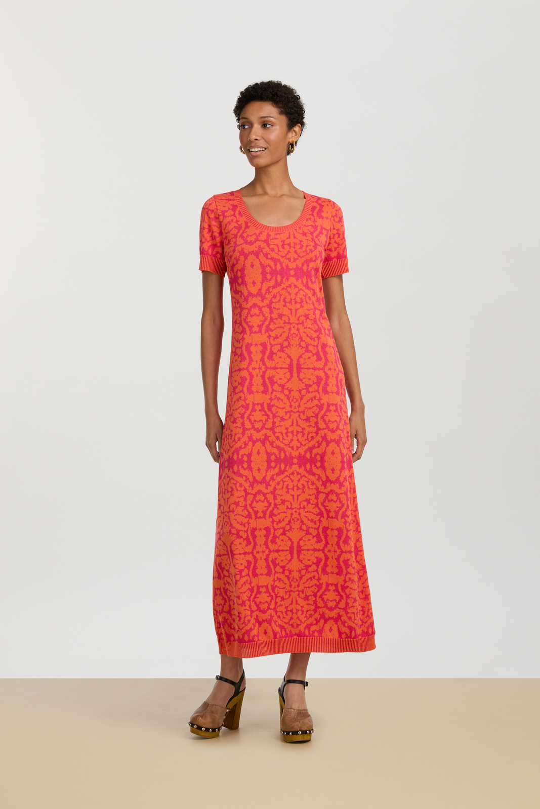 amla dress--damask design orange