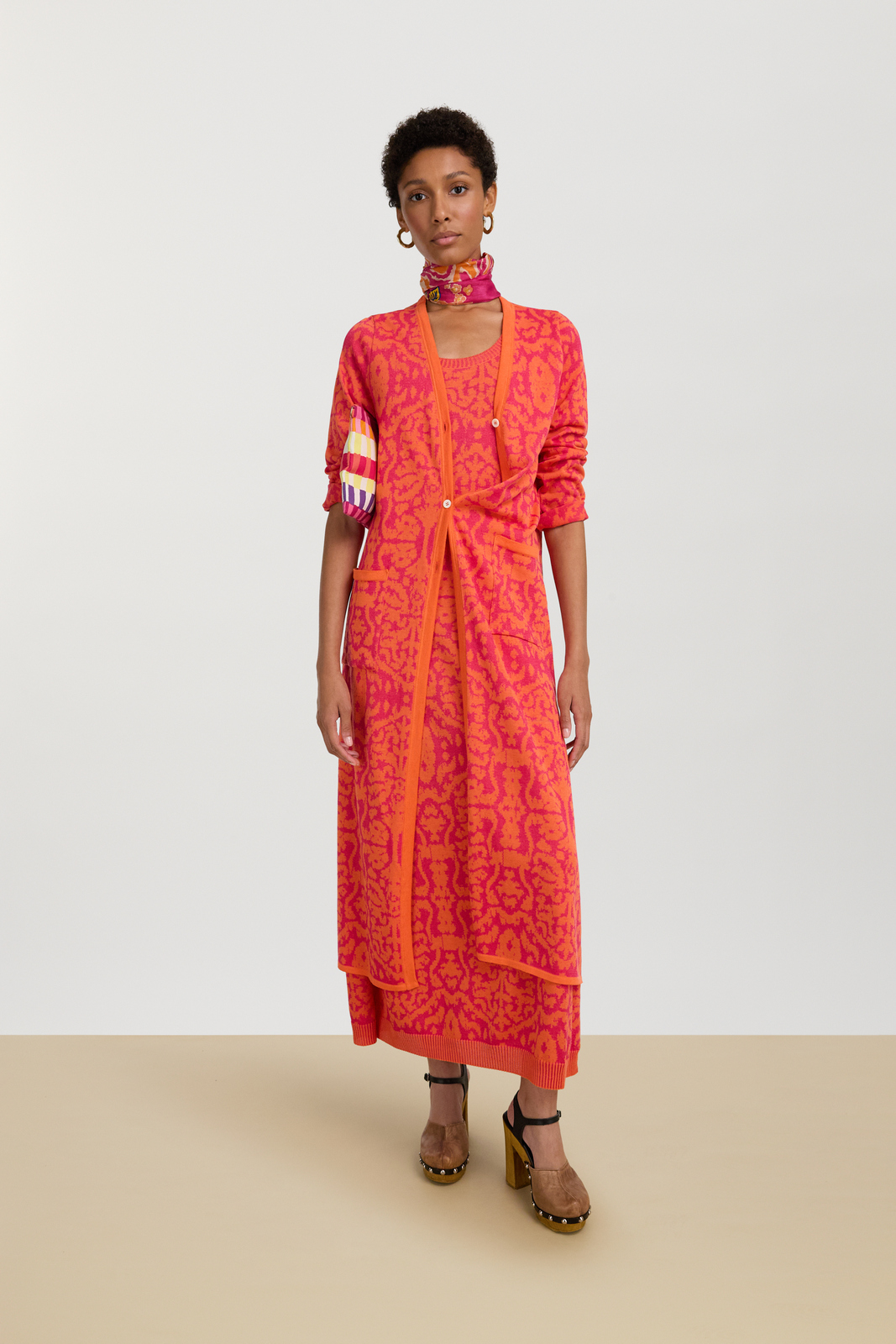 amla dress--damask design orange