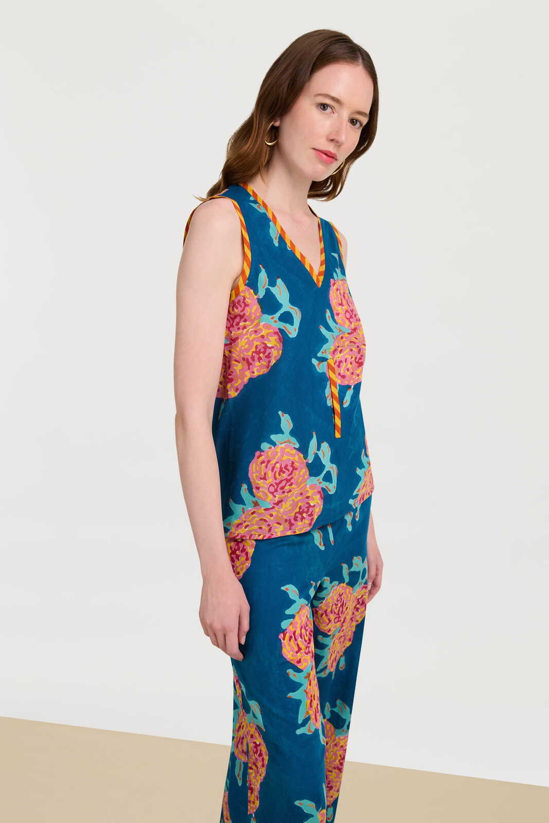 banyan top--leopard flower dark teal